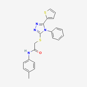 molecular formula C21H18N4OS2 B3440693 N-(4-methylphenyl)-2-{[4-phenyl-5-(thiophen-2-yl)-4H-1,2,4-triazol-3-yl]sulfanyl}acetamide 