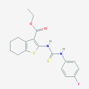 molecular formula C18H19FN2O2S2 B344136 N'-[3-(ethoxycarbonyl)-4,5,6,7-tetrahydro-1-benzothien-2-yl]-N-(4-fluorophenyl)carbamimidothioic acid 