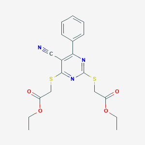 molecular formula C19H19N3O4S2 B344205 Ethyl ({5-cyano-2-[(2-ethoxy-2-oxoethyl)sulfanyl]-6-phenyl-4-pyrimidinyl}sulfanyl)acetate 