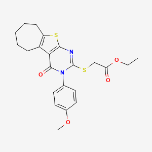 molecular formula C22H24N2O4S2 B3442136 ETHYL 2-{[3-(4-METHOXYPHENYL)-4-OXO-3,5,6,7,8,9-HEXAHYDRO-4H-CYCLOHEPTA[4,5]THIENO[2,3-D]PYRIMIDIN-2-YL]SULFANYL}ACETATE 