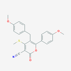 molecular formula C22H19NO4S B344240 5-(4-methoxybenzyl)-6-(4-methoxyphenyl)-4-(methylsulfanyl)-2-oxo-2H-pyran-3-carbonitrile 