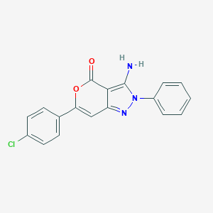 molecular formula C18H12ClN3O2 B344255 3-amino-6-(4-chlorophenyl)-2-phenylpyrano[4,3-c]pyrazol-4(2H)-one 
