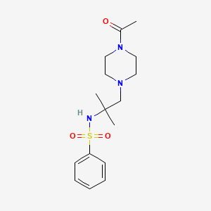 molecular formula C16H25N3O3S B3442576 N-[1-(4-acetylpiperazin-1-yl)-2-methylpropan-2-yl]benzenesulfonamide 