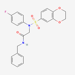 molecular formula C23H21FN2O5S B3442963 N~1~-benzyl-N~2~-(2,3-dihydro-1,4-benzodioxin-6-ylsulfonyl)-N~2~-(4-fluorophenyl)glycinamide 