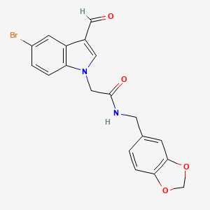 molecular formula C19H15BrN2O4 B3443690 N-(1,3-benzodioxol-5-ylmethyl)-2-(5-bromo-3-formylindol-1-yl)acetamide 