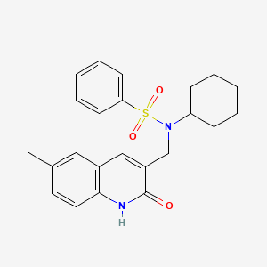 molecular formula C23H26N2O3S B3443799 N-cyclohexyl-N-[(2-hydroxy-6-methylquinolin-3-yl)methyl]benzenesulfonamide 