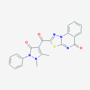 molecular formula C21H15N5O3S B344405 2-[(1,5-dimethyl-3-oxo-2-phenyl-2,3-dihydro-1H-pyrazol-4-yl)carbonyl]-5H-[1,3,4]thiadiazolo[3,2-a]quinazolin-5-one 