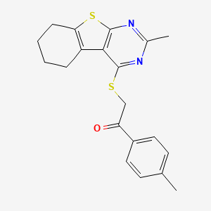 molecular formula C20H20N2OS2 B3444101 1-(4-Methylphenyl)-2-[(2-methyl-5,6,7,8-tetrahydro-[1]benzothiolo[2,3-d]pyrimidin-4-yl)sulfanyl]ethanone 