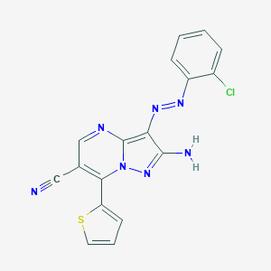 molecular formula C17H10ClN7S B344416 2-Amino-3-[(2-chlorophenyl)diazenyl]-7-(2-thienyl)pyrazolo[1,5-a]pyrimidine-6-carbonitrile 
