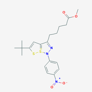 molecular formula C20H25N3O4S2 B344452 methyl 5-[5-tert-butyl-1-(4-nitrophenyl)-1H-7lambda~4~-[1,2]dithiolo[5,1-e][1,2,3]thiadiazol-3-yl]pentanoate 