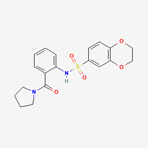 molecular formula C19H20N2O5S B3445226 N-[2-(pyrrolidin-1-ylcarbonyl)phenyl]-2,3-dihydro-1,4-benzodioxine-6-sulfonamide 