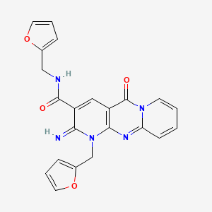 molecular formula C22H17N5O4 B3445754 N,7-bis(furan-2-ylmethyl)-6-imino-2-oxo-1,7,9-triazatricyclo[8.4.0.03,8]tetradeca-3(8),4,9,11,13-pentaene-5-carboxamide 