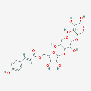 molecular formula C24H32O15 B034459 [5-[3,5-dihydroxy-2-(1,3,4-trihydroxy-5-oxopentan-2-yl)oxyoxan-4-yl]oxy-3,4-dihydroxyoxolan-2-yl]methyl (E)-3-(4-hydroxyphenyl)prop-2-enoate CAS No. 102254-69-3