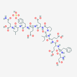 molecular formula C64H90N12O27S B034461 alpha-Aspartylphenylalanyl-alpha-glutamyl-alpha-glutamylisoleucylprolyl-alpha-glutamyl-alpha-glutamyl-O-sulfotyrosylleucylglutamine CAS No. 109528-50-9