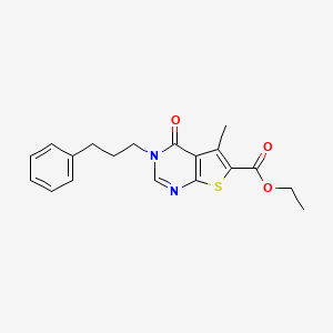 molecular formula C19H20N2O3S B3446261 Ethyl 5-methyl-4-oxo-3-(3-phenylpropyl)thieno[2,3-d]pyrimidine-6-carboxylate 