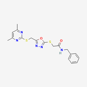 molecular formula C18H19N5O2S2 B3446395 N-benzyl-2-[(5-{[(4,6-dimethylpyrimidin-2-yl)sulfanyl]methyl}-1,3,4-oxadiazol-2-yl)sulfanyl]acetamide 