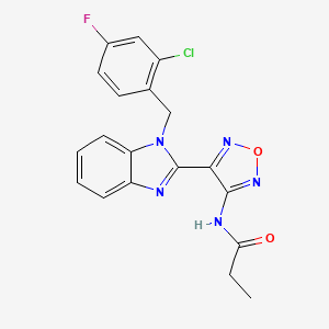 molecular formula C19H15ClFN5O2 B3447071 N-(4-{1-[(2-CHLORO-4-FLUOROPHENYL)METHYL]-1H-1,3-BENZODIAZOL-2-YL}-1,2,5-OXADIAZOL-3-YL)PROPANAMIDE 