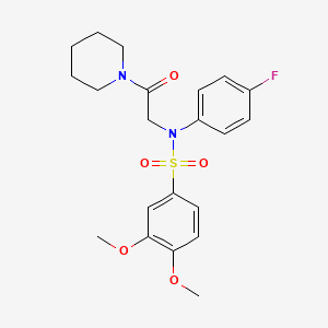 molecular formula C21H25FN2O5S B3447821 N-(4-fluorophenyl)-3,4-dimethoxy-N-[2-oxo-2-(piperidin-1-yl)ethyl]benzenesulfonamide 