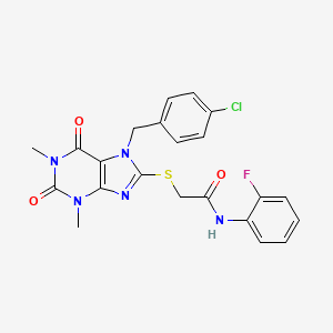 molecular formula C22H19ClFN5O3S B3447945 2-({7-[(4-CHLOROPHENYL)METHYL]-1,3-DIMETHYL-2,6-DIOXO-2,3,6,7-TETRAHYDRO-1H-PURIN-8-YL}SULFANYL)-N-(2-FLUOROPHENYL)ACETAMIDE 
