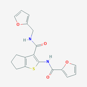 molecular formula C18H16N2O4S B3447973 N-(3-{[(FURAN-2-YL)METHYL]CARBAMOYL}-4H,5H,6H-CYCLOPENTA[B]THIOPHEN-2-YL)FURAN-2-CARBOXAMIDE 