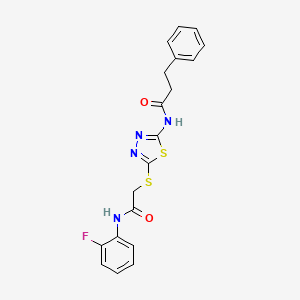 molecular formula C19H17FN4O2S2 B3448300 N-(5-((2-((2-fluorophenyl)amino)-2-oxoethyl)thio)-1,3,4-thiadiazol-2-yl)-3-phenylpropanamide 