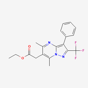 molecular formula C19H18F3N3O2 B3448394 ethyl 2-[5,7-dimethyl-3-phenyl-2-(trifluoromethyl)pyrazolo[1,5-a]pyrimidin-6-yl]acetate 
