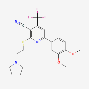 molecular formula C21H22F3N3O2S B3448908 6-(3,4-Dimethoxyphenyl)-2-(2-pyrrolidin-1-ylethylsulfanyl)-4-(trifluoromethyl)pyridine-3-carbonitrile 