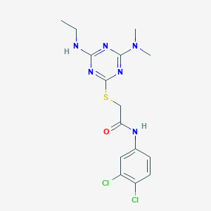 molecular formula C15H18Cl2N6OS B3449026 N-(3,4-dichlorophenyl)-2-[[4-(dimethylamino)-6-(ethylamino)-1,3,5-triazin-2-yl]sulfanyl]acetamide 