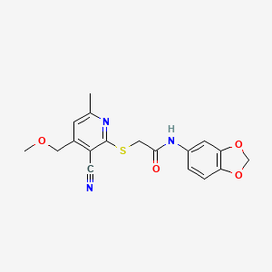 molecular formula C18H17N3O4S B3449434 N-1,3-benzodioxol-5-yl-2-{[3-cyano-4-(methoxymethyl)-6-methyl-2-pyridinyl]thio}acetamide 