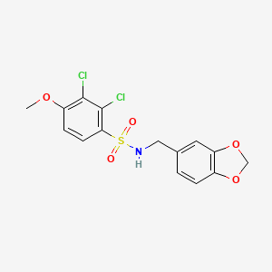molecular formula C15H13Cl2NO5S B3450060 N-(1,3-benzodioxol-5-ylmethyl)-2,3-dichloro-4-methoxybenzenesulfonamide 
