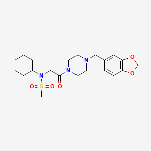 molecular formula C21H31N3O5S B3450086 N-{2-[4-(1,3-benzodioxol-5-ylmethyl)piperazin-1-yl]-2-oxoethyl}-N-cyclohexylmethanesulfonamide 