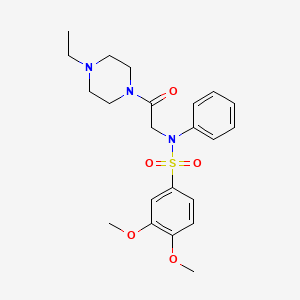 molecular formula C22H29N3O5S B3450159 N-[2-(4-ethyl-1-piperazinyl)-2-oxoethyl]-3,4-dimethoxy-N-phenylbenzenesulfonamide 