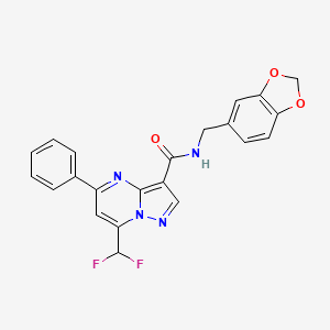 molecular formula C22H16F2N4O3 B3451207 N-[(2H-1,3-BENZODIOXOL-5-YL)METHYL]-7-(DIFLUOROMETHYL)-5-PHENYLPYRAZOLO[1,5-A]PYRIMIDINE-3-CARBOXAMIDE 