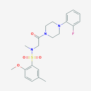 molecular formula C21H26FN3O4S B3452022 N-[2-[4-(2-fluorophenyl)piperazin-1-yl]-2-oxoethyl]-2-methoxy-N,5-dimethylbenzenesulfonamide 