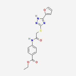 molecular formula C17H16N4O4S B3452099 ethyl 4-[({[5-(2-furyl)-4H-1,2,4-triazol-3-yl]thio}acetyl)amino]benzoate 