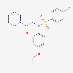 molecular formula C21H25FN2O4S B3452113 N-(4-ethoxyphenyl)-4-fluoro-N-[2-oxo-2-(1-piperidinyl)ethyl]benzenesulfonamide 