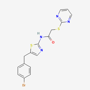 molecular formula C16H13BrN4OS2 B3452133 N-[5-(4-bromobenzyl)-1,3-thiazol-2-yl]-2-(2-pyrimidinylthio)acetamide 