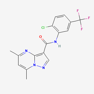 molecular formula C16H12ClF3N4O B3452363 N-[2-chloro-5-(trifluoromethyl)phenyl]-5,7-dimethylpyrazolo[1,5-a]pyrimidine-3-carboxamide 