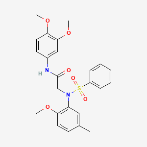 molecular formula C24H26N2O6S B3452385 2-[N-(benzenesulfonyl)-2-methoxy-5-methylanilino]-N-(3,4-dimethoxyphenyl)acetamide 