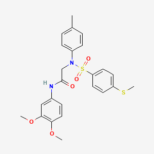 molecular formula C24H26N2O5S2 B3452522 N-(3,4-dimethoxyphenyl)-2-(4-methyl-N-(4-methylsulfanylphenyl)sulfonylanilino)acetamide 