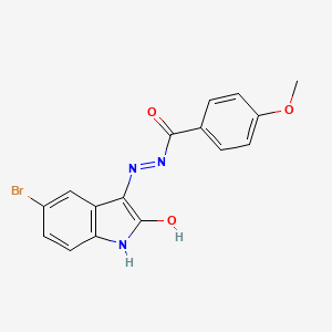 molecular formula C16H12BrN3O3 B3452706 N'-[(3Z)-5-bromo-2-oxo-1,2-dihydro-3H-indol-3-ylidene]-4-methoxybenzohydrazide 