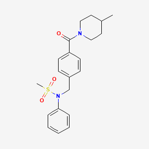 molecular formula C21H26N2O3S B3456493 N-{[4-(4-METHYLPIPERIDINE-1-CARBONYL)PHENYL]METHYL}-N-PHENYLMETHANESULFONAMIDE 