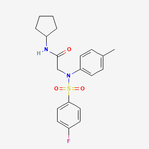 molecular formula C20H23FN2O3S B3457318 N-CYCLOPENTYL-2-{[(4-FLUOROPHENYL)SULFONYL]-4-METHYLANILINO}ACETAMIDE 