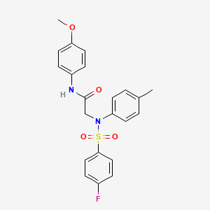 molecular formula C22H21FN2O4S B3457342 N~2~-[(4-fluorophenyl)sulfonyl]-N~1~-(4-methoxyphenyl)-N~2~-(4-methylphenyl)glycinamide 