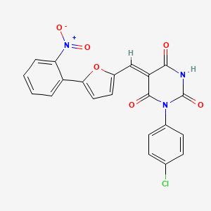 molecular formula C21H12ClN3O6 B3457375 (5Z)-1-(4-chlorophenyl)-5-{[5-(2-nitrophenyl)furan-2-yl]methylidene}pyrimidine-2,4,6(1H,3H,5H)-trione 