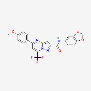 molecular formula C22H15F3N4O4 B3457660 N-(2H-1,3-BENZODIOXOL-5-YL)-5-(4-METHOXYPHENYL)-7-(TRIFLUOROMETHYL)PYRAZOLO[1,5-A]PYRIMIDINE-2-CARBOXAMIDE 