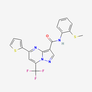molecular formula C19H13F3N4OS2 B3457686 N-[2-(methylsulfanyl)phenyl]-5-(thiophen-2-yl)-7-(trifluoromethyl)pyrazolo[1,5-a]pyrimidine-3-carboxamide 
