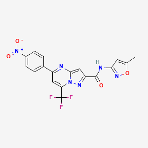 molecular formula C18H11F3N6O4 B3457798 N-(5-methyl-1,2-oxazol-3-yl)-5-(4-nitrophenyl)-7-(trifluoromethyl)pyrazolo[1,5-a]pyrimidine-2-carboxamide 