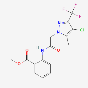 molecular formula C15H13ClF3N3O3 B3458488 METHYL 2-{2-[4-CHLORO-5-METHYL-3-(TRIFLUOROMETHYL)-1H-PYRAZOL-1-YL]ACETAMIDO}BENZOATE 
