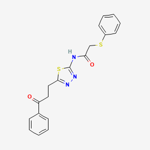 molecular formula C19H17N3O2S2 B3458894 N-[5-(3-oxo-3-phenylpropyl)-1,3,4-thiadiazol-2-yl]-2-phenylsulfanylacetamide 